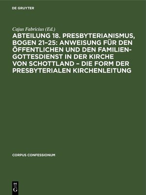 cover image of Abteilung 18. Presbyterianismus, Bogen 21–25